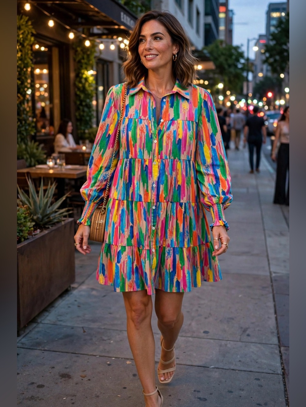 Peach Love California Brushstroke Multicolor Tiered Casual Dress